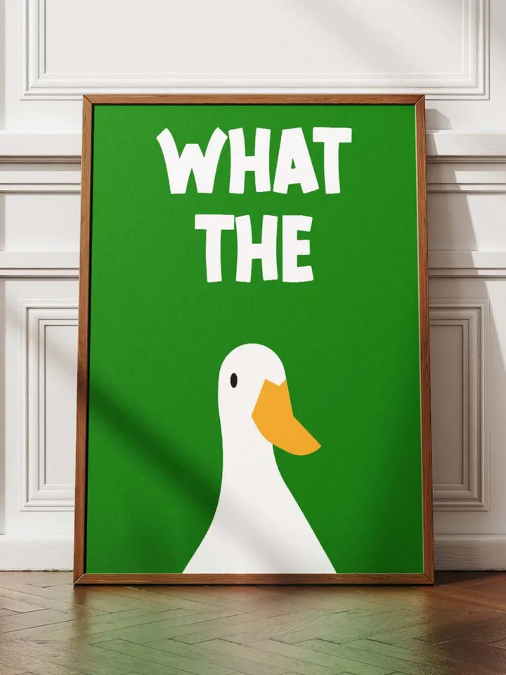 What the Duck Poster Funny Bathroom Wall Art Printable Duck Quote Digital Humor Sign Quirky Toilet Decor Instant Download Digital dark green