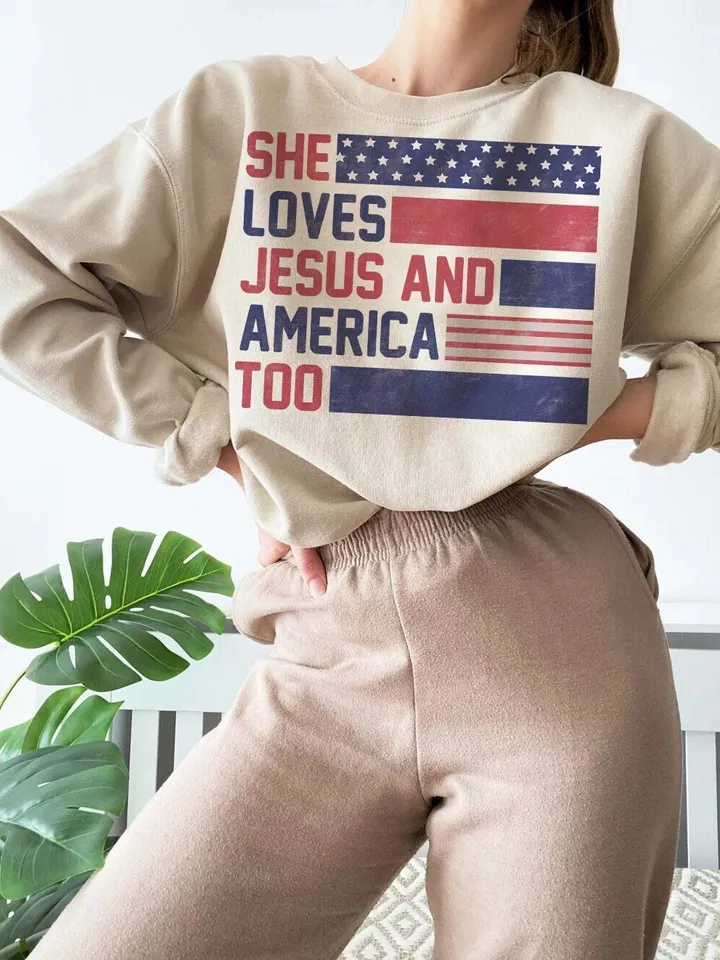 She loves Jesus and America Too PNG, USA Png, Patriotic png, America Retro Png, Independence Day PNG