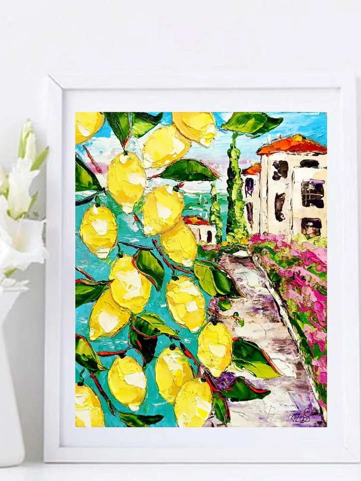 Amalfi Lemon Tree Painting Courtyard Original Art Impasto Oil Painting 10x8 Coastal View Free Shipping Floral Wall Art by ArtProkopaloSv