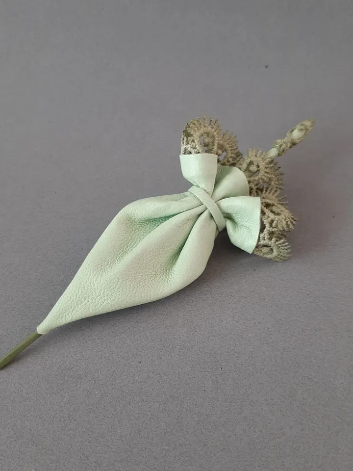 Leather brooch light green umbrella for her , 3rd anniversary gift for wife, Leather women's jewelry