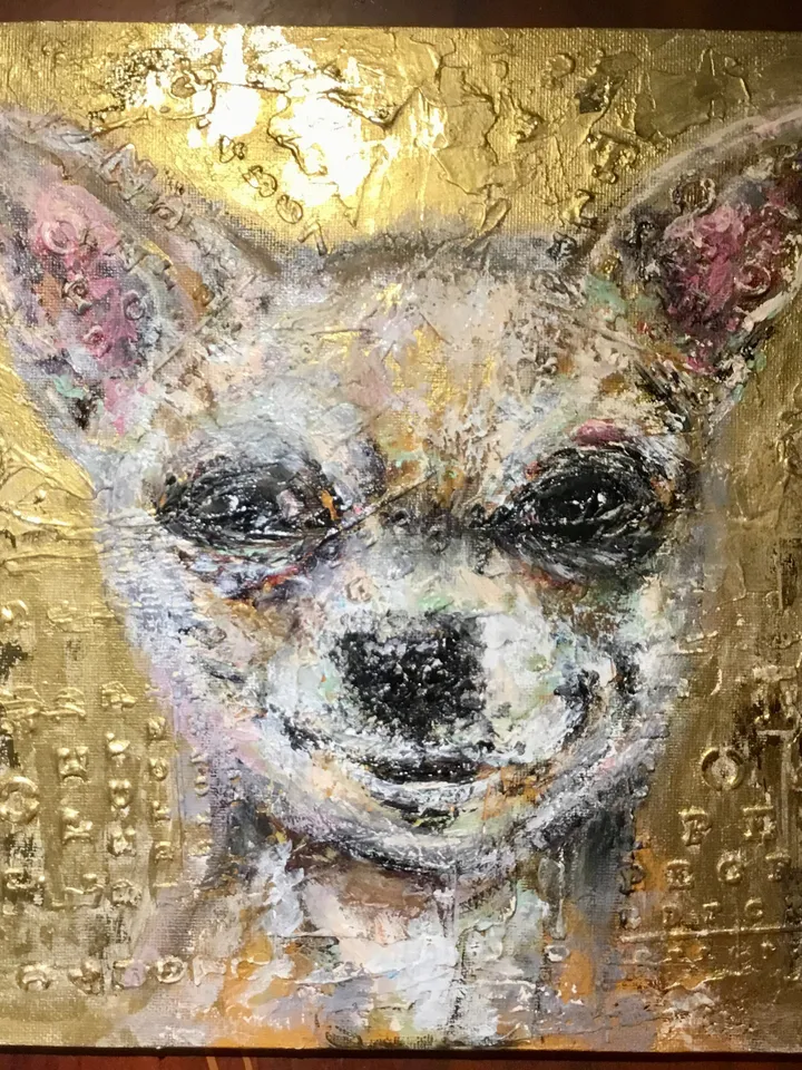 Chihuahua painting on canvas board,original acrylic mix media artwork,funny animals painting,gift for chihuahua lovers