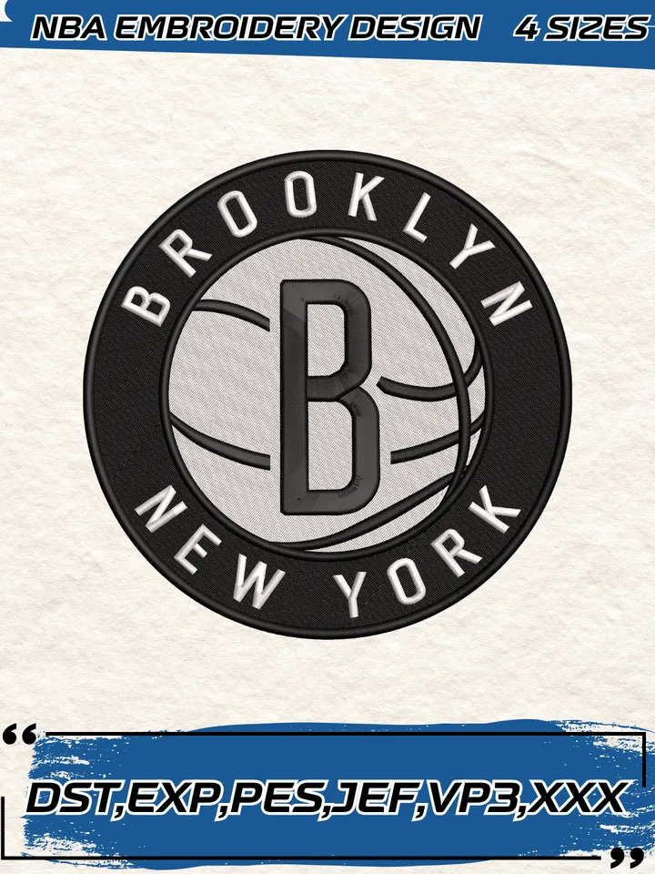 Brooklyn Nets Logo Embroidery Designs,NBA Logo Embroidery Files, Machine Embroidery Design File, 4 Sizes,Digital Download