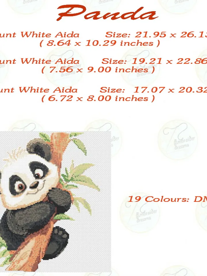 Panda cross stitch pattern pdf, easy embroidery DIY