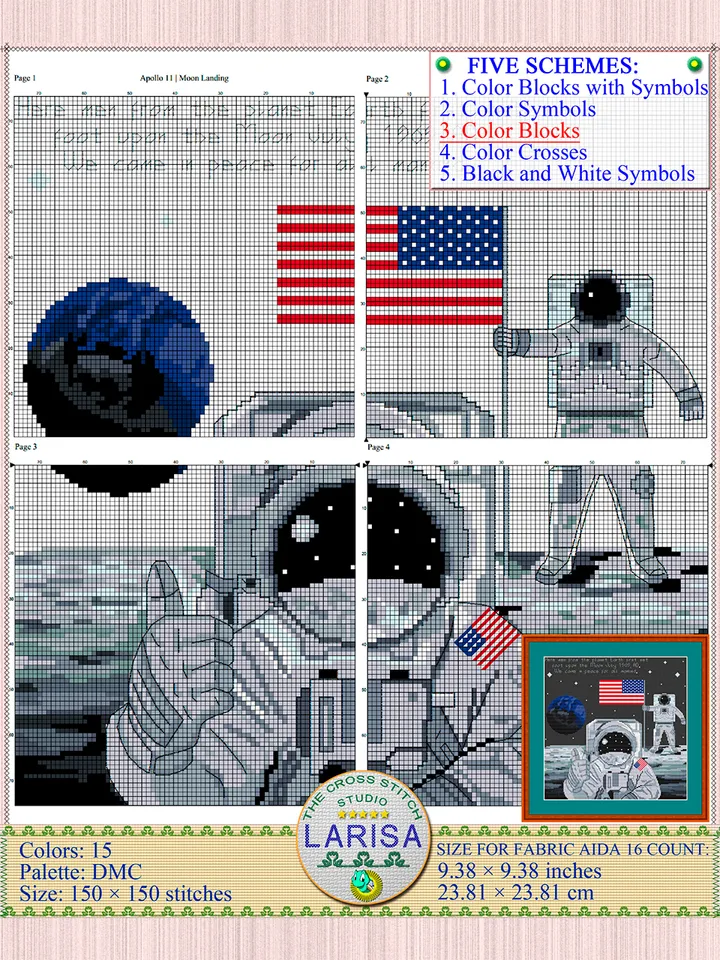 Apollo 11 Cross Stitch Pattern | Moon Landing | Lunar Landing