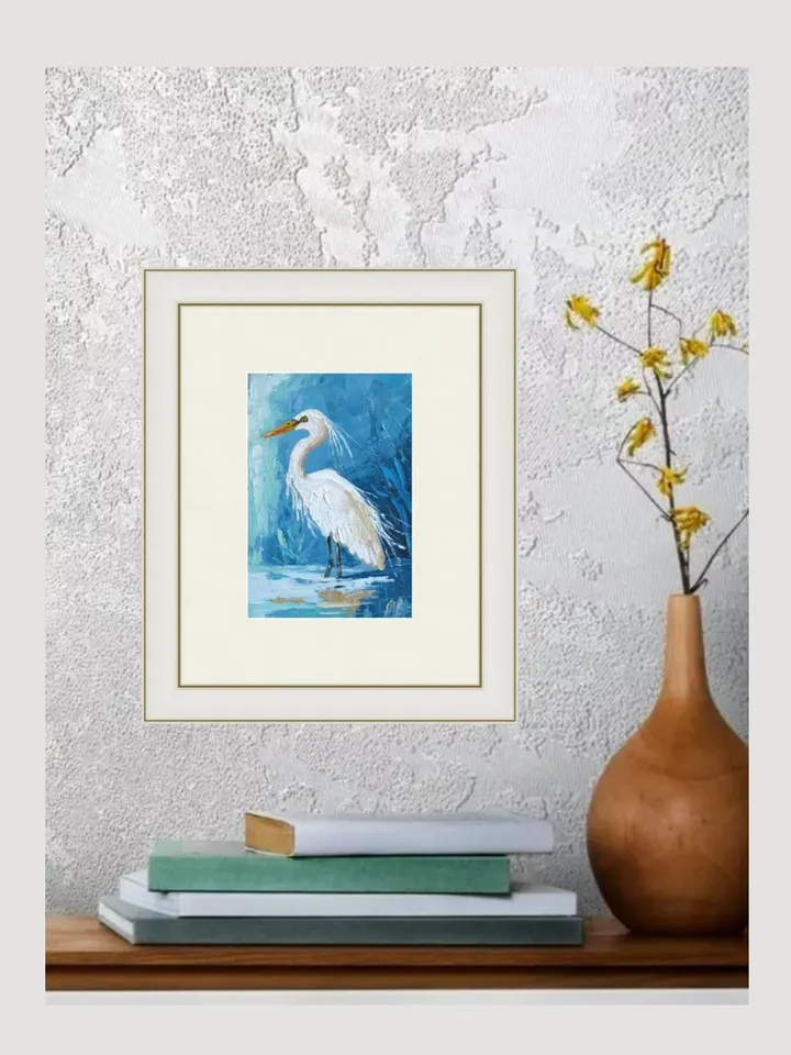 Original Mini Oil Painting Heron Portrait with Palette Knife Technique Graceful Heron Artwork Mini Oil Bird Art