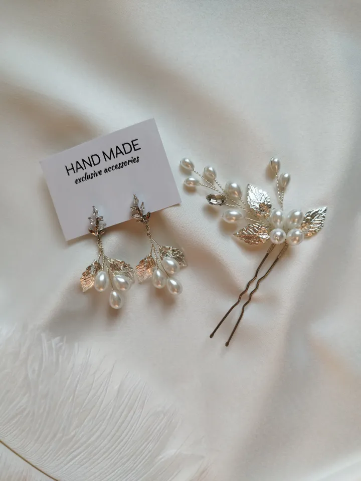Set of 2 wedding accessories, wedding hair vine, bridal accessories, wedding earrings, bridal jewelry, hair pin