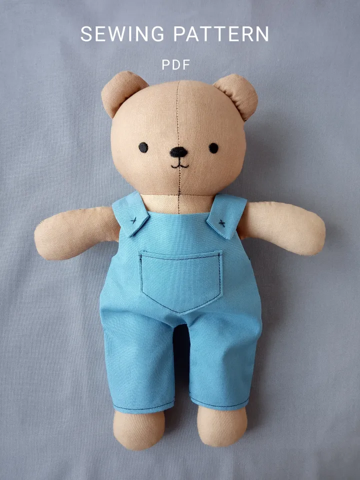 Cute Bear In Overalls Sewing Pattern PDF