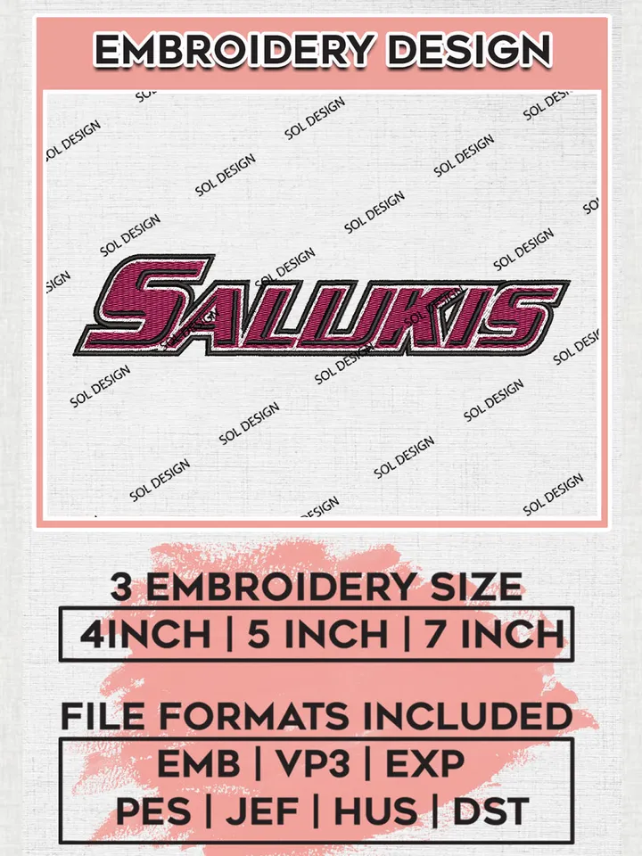 NCAA Salukis Football Team Word Logo Embroidery Design Files, NCAA Southern Illinois Salukis Machine Embroidery, NCAA Teams, 3 sizes, NCAA Machine embroidery designs, Digital Download