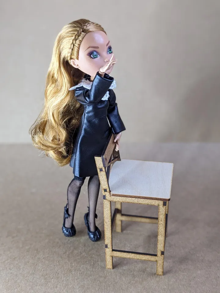 Handmade black leather mini dress for 10.5-inch female dolls (MH, EAH)
