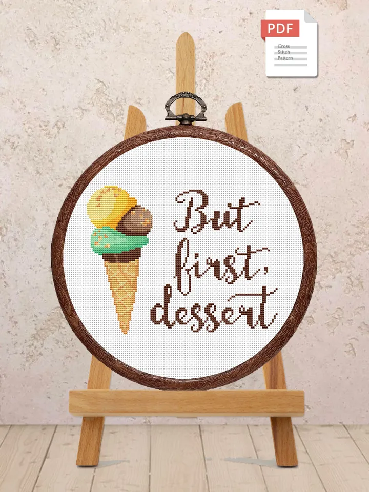Set of 2 Ice Cream Cross Stitch Pattern, Kitchen Cross Stitch, Embroidery Ice Cream, Dessert Cross Stitch, Modern Cross Stitch #kt025