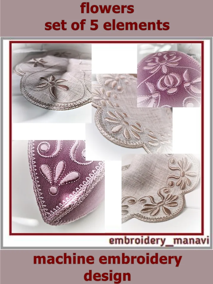 Flowers monochrome set of 5 elements Machine Embroidery Designs