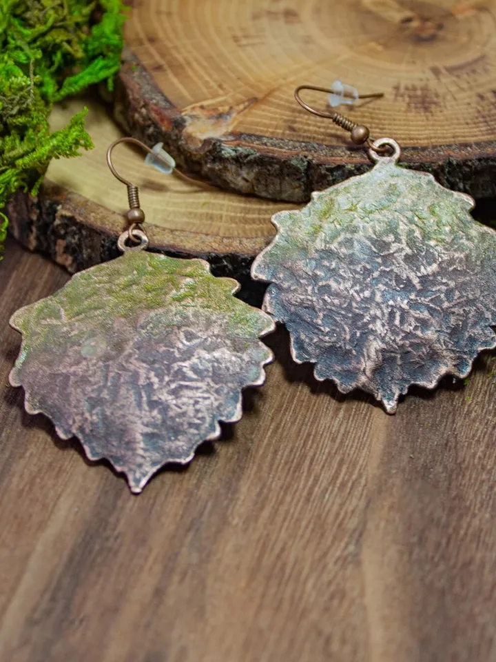 Set Aspen leaf pendant and earrings, real copper leaves, real aspen leaf, Nature Lover, Electroforming, Gift for wife