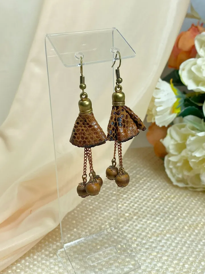 Handmade earrings with wooden beads.