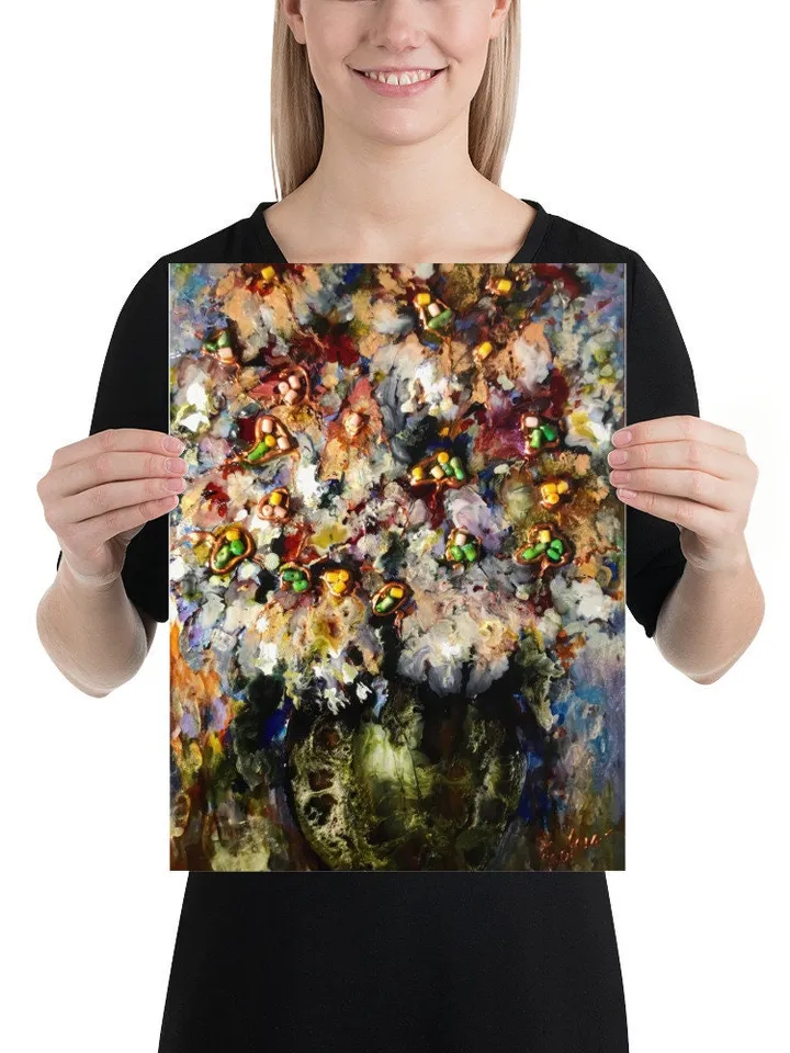 Abstract flowers in a vase Photo paper poster made with my original stained glass artwork,home decoration,unique artwork gift.