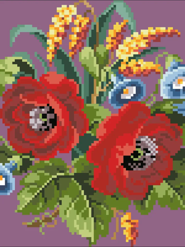 Antique Cross Stitch Pattern Poppies and Convolvulus Counted Digital Download PDF