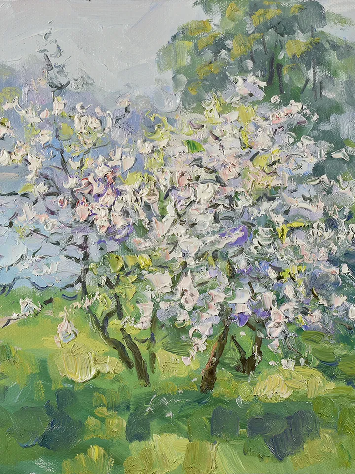 Blooming Apple Painting Trees Original Art Landscape Spring