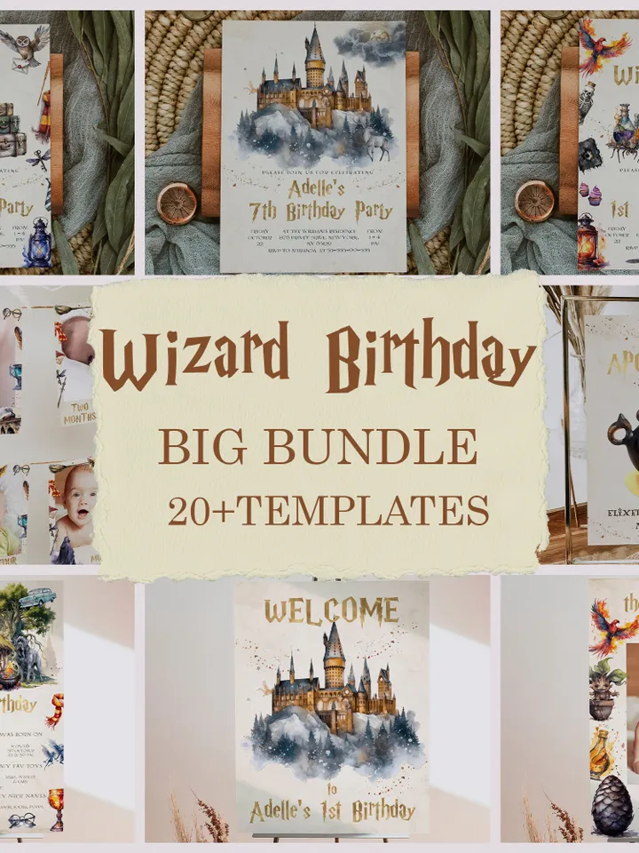The Chosen One Big Bundle; Wizard Birthday Party Bundle Templates; Magic School Birthday Party Template; Wizard Party Template; Wiz1320
