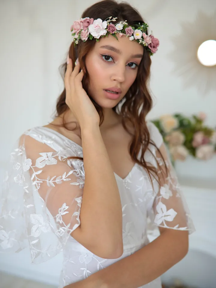 Flower crown, Dusty rose flower crown, Wedding flower crown, Bridal flower crown, Bridesmaids crown