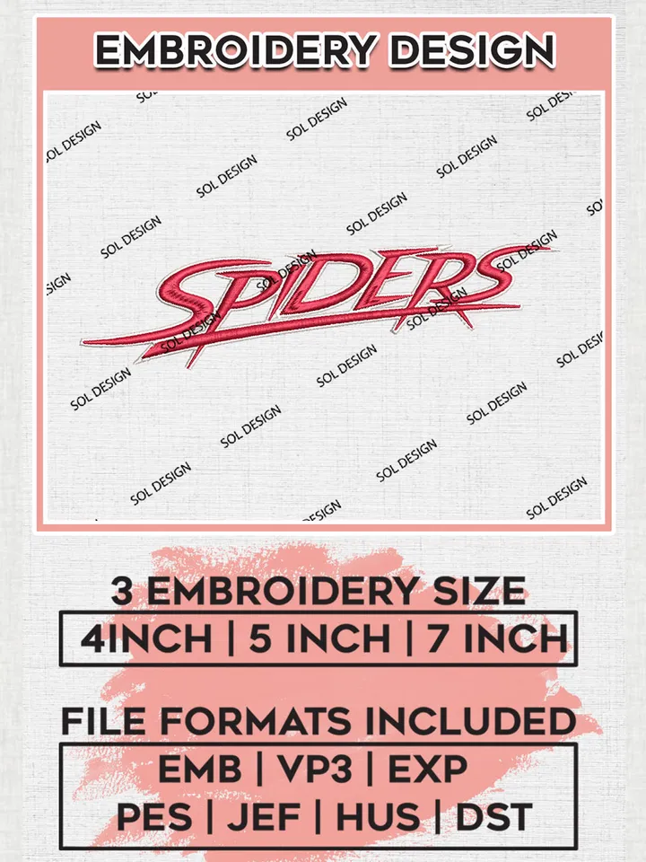 NCAA Spiders College Football Team Word Logo Embroidery Design Files, NCAA Richmond Spiders Machine Embroidery, NCAA Teams, 3 sizes, NCAA Machine embroidery designs, Digital Download