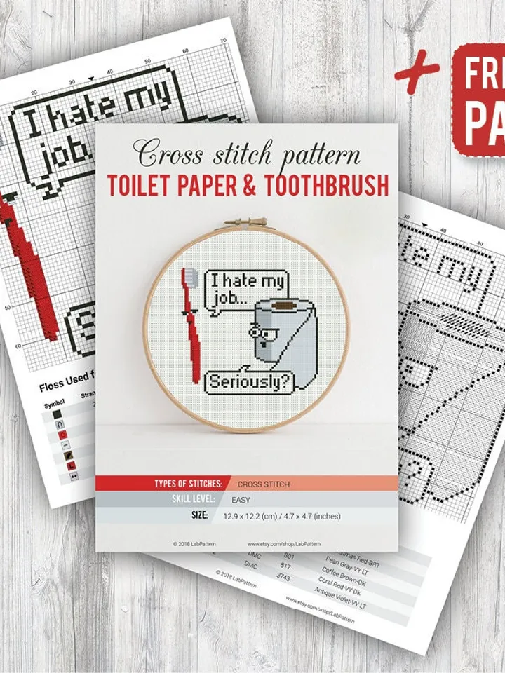 Toilet Paper and Toothbrush Cross stitch pattern Funny Humor Cross stitch pattern PDF Format Instant Download Home decor Modern
