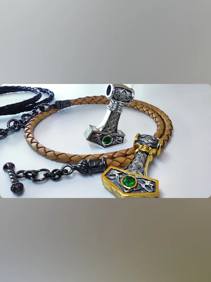 Silver Thor's Hammer with Natural Emerald
