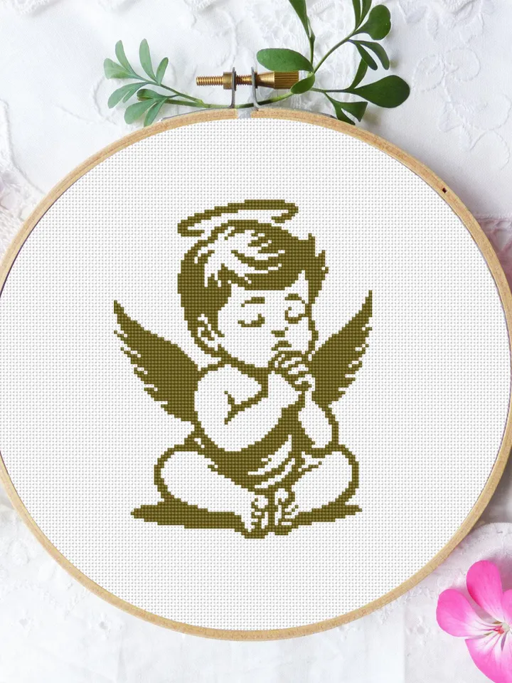 Baby angel cross stitch pattern PDF download Angel silhouette cross stitch chart, Angel ornament pattern digital PDF, Angel baby gift #O18