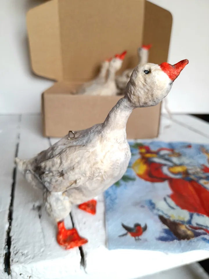 Vintage Inspired Decoration, Goose of Cotton Wool, Anthropomorphic Animal, Cottage Style Ornament, Country Style