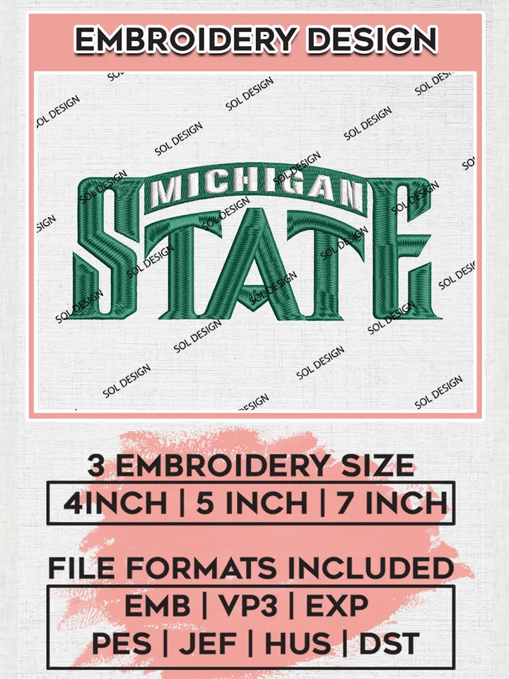 NCAA Michigan State Team Logo Embroidery Design Files, NCAA Michigan State Spartans Machine Embroidery, NCAA Teams, 3 sizes, NCAA Machine embroidery designs, Digital Download