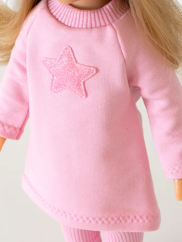 Pink and blue set clothes for Paola Reina doll, Siblies doll, Corolle, cute outfit for 13" doll, dress, hat and leggings