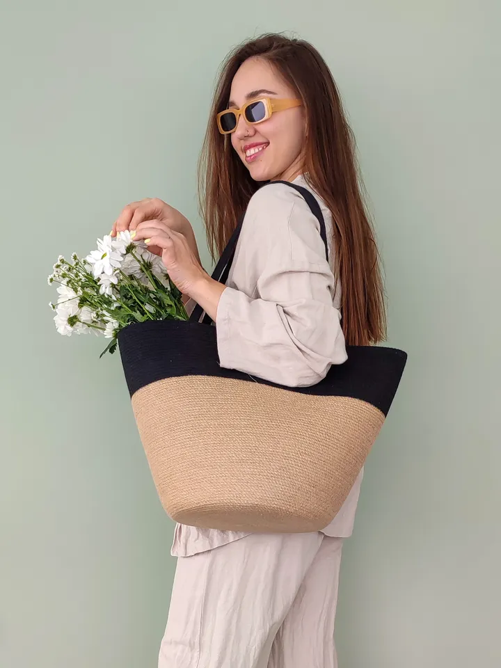 Large handmade jute and cotton bag