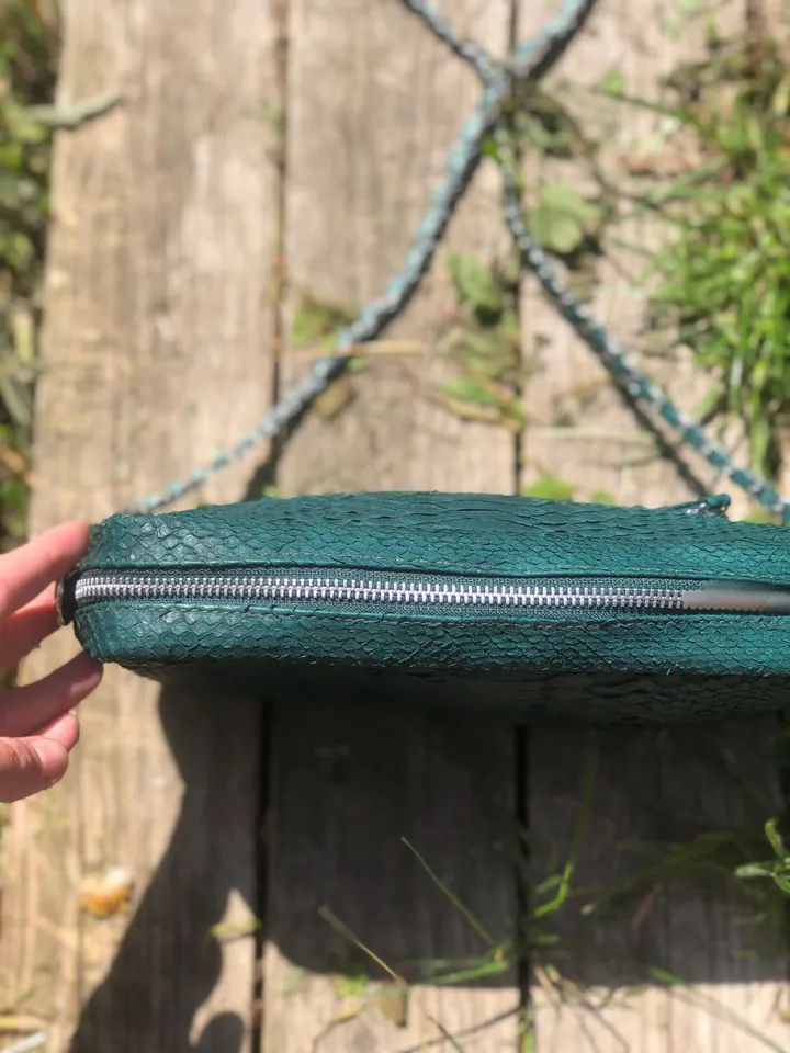 Genuine Python Skin Bag Dark Green Color | Exotic Leather Babs | Snake Skin Bag | Women Classy Elegant  Chain Crossbody Shoulder Purse Green