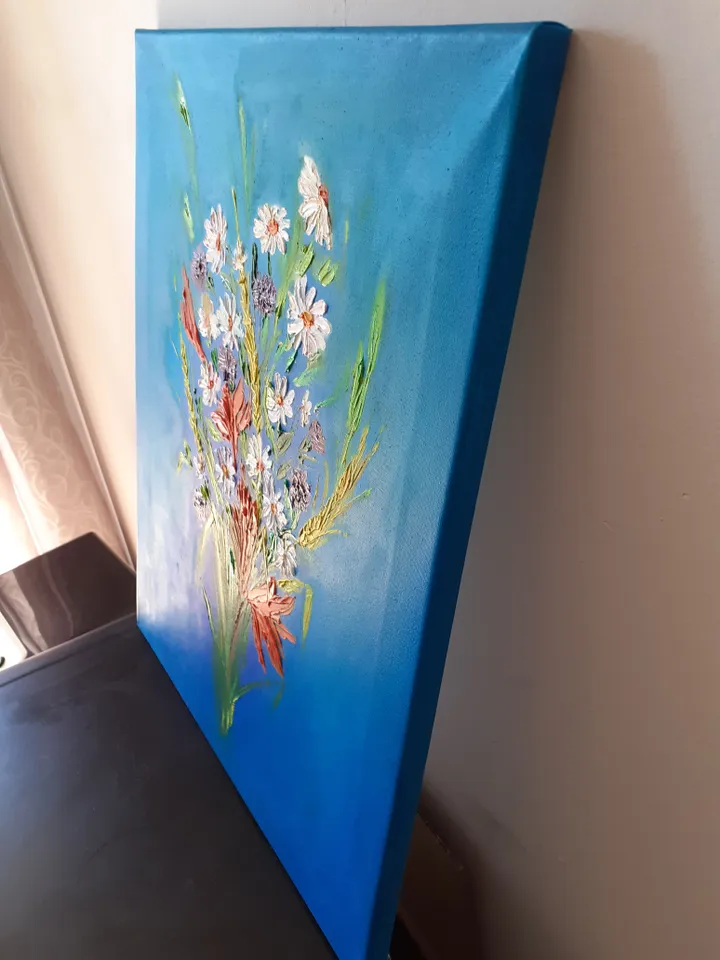 Oil Painting Bouquet of Wildflowers Flowers Nature Stretched Canvas 20x16 inches 50x40 cm Wall Decor