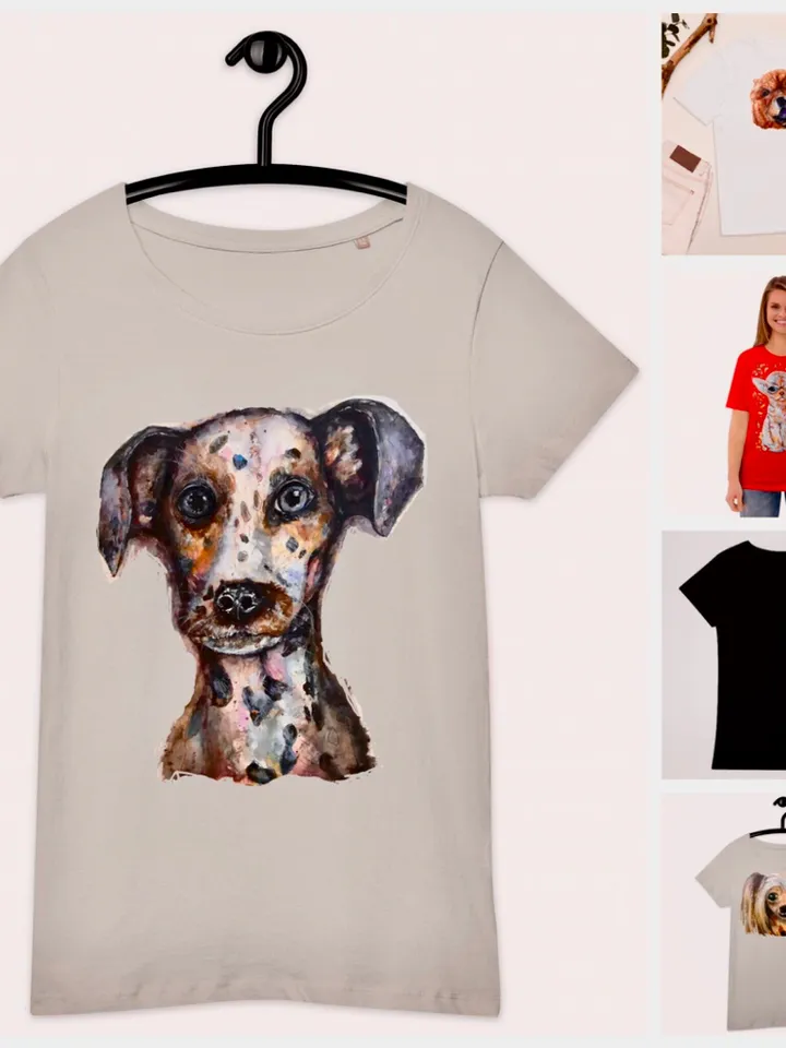 Dalmatian Women’s basic organic t-shirt made with my original watercolor painting,dog lovers wearable gifts,women soft cotton t shirts