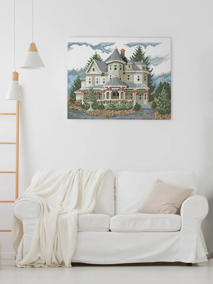 Vintage Cross Stitch Pattern Victorian House Counted Digital Download PDF