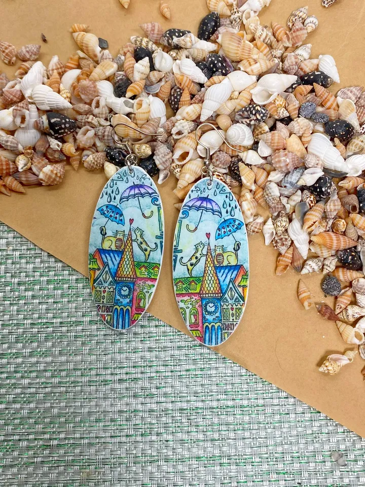 Earrings with cats. Interesting design of summer earrings. Handmade.