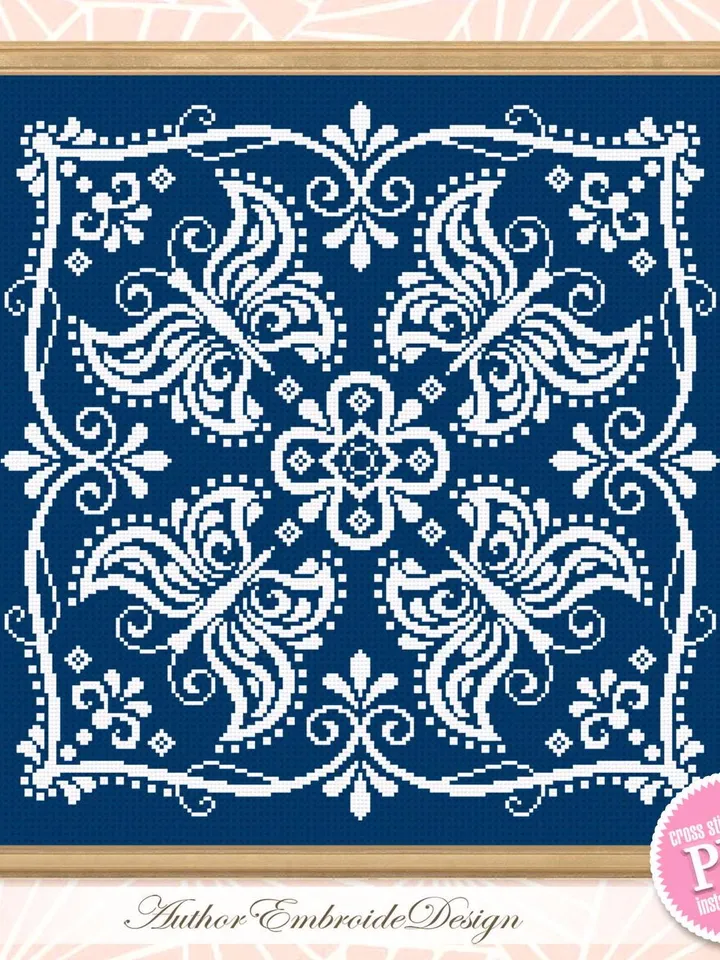 Butterfly mandala cross stitch pattern PDF instant download Monochrome cross stitch chart, Mandala pattern digital PDF for beginners #M273