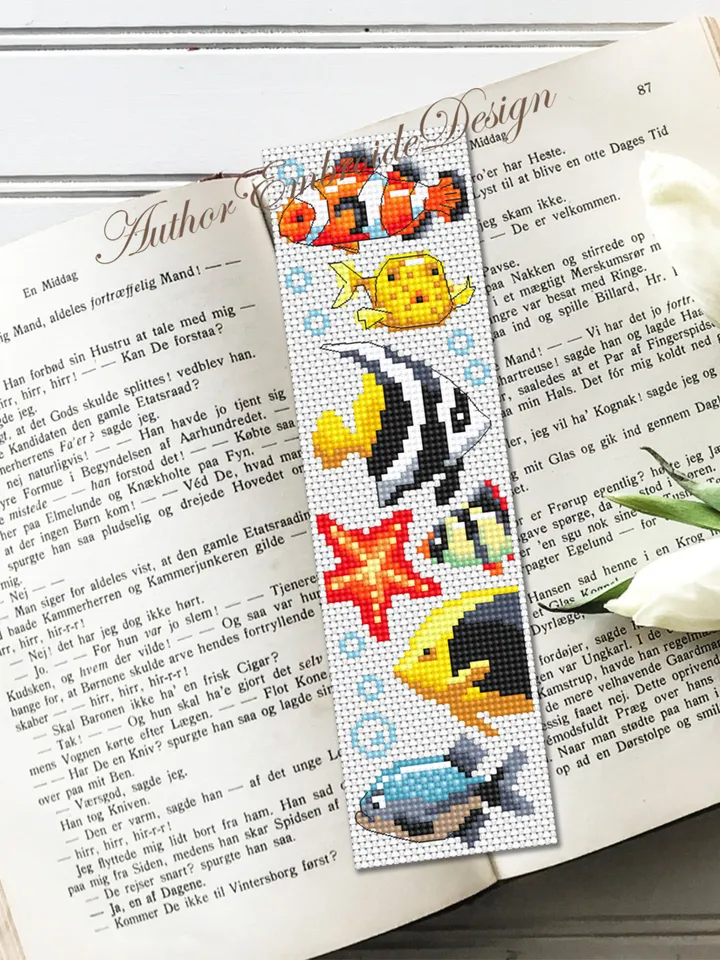 Fish bookmark cross stitch pattern PDF download Aquarium fish cross stitch chart, Bookmark pattern digital PDF, Tropical fish pattern #B277