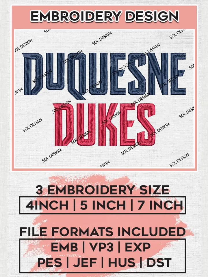 Duquesne Dukes NCAA Team Writing Logo Embroidery Design Files, NCAA Duquesne Dukes Machine Embroidery, NCAA Teams, 3 sizes, NCAA Machine embroidery designs, Digital Download