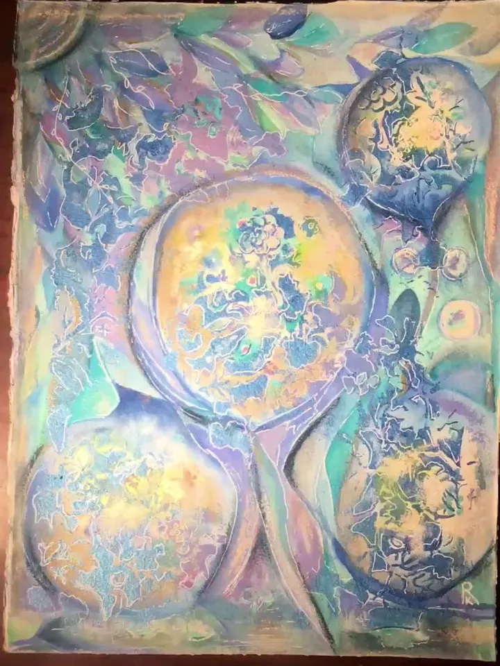 Blue yellow watercolor fantasy,original watercolor painting,wall decoration,fantasy wall art,unique handmade room decoration.