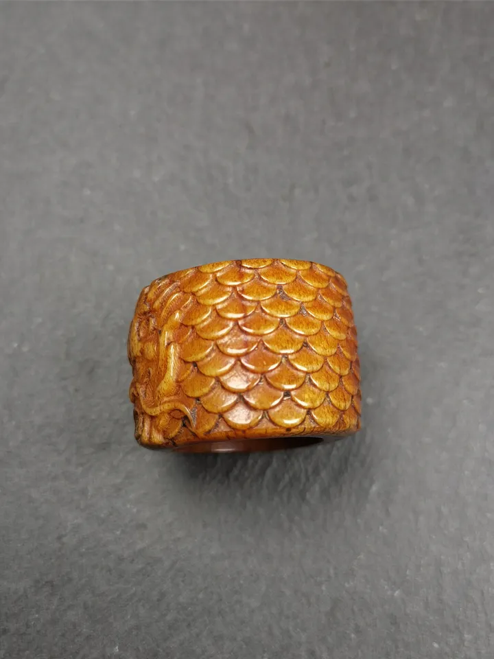 Gandhanra Handmade Big Thumb Ring for Men,Yak Bone Carved,Dragon Pattern,0.87"