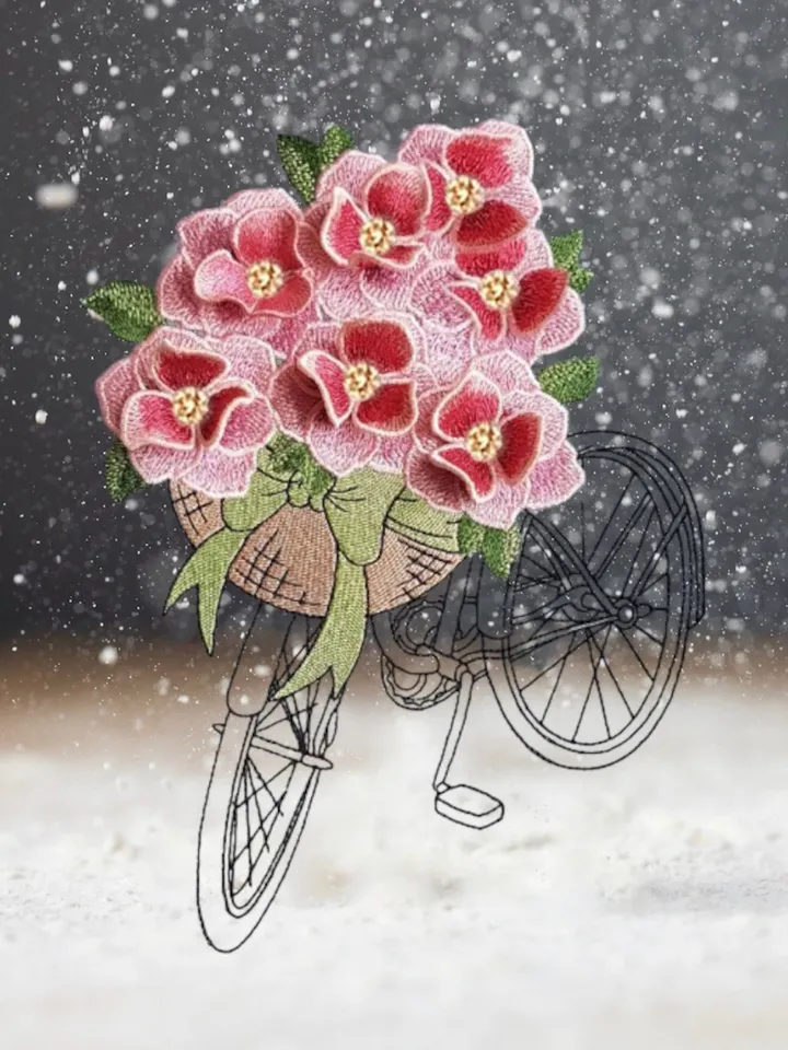 Machine Embroidery Design Bicycle in Provence style