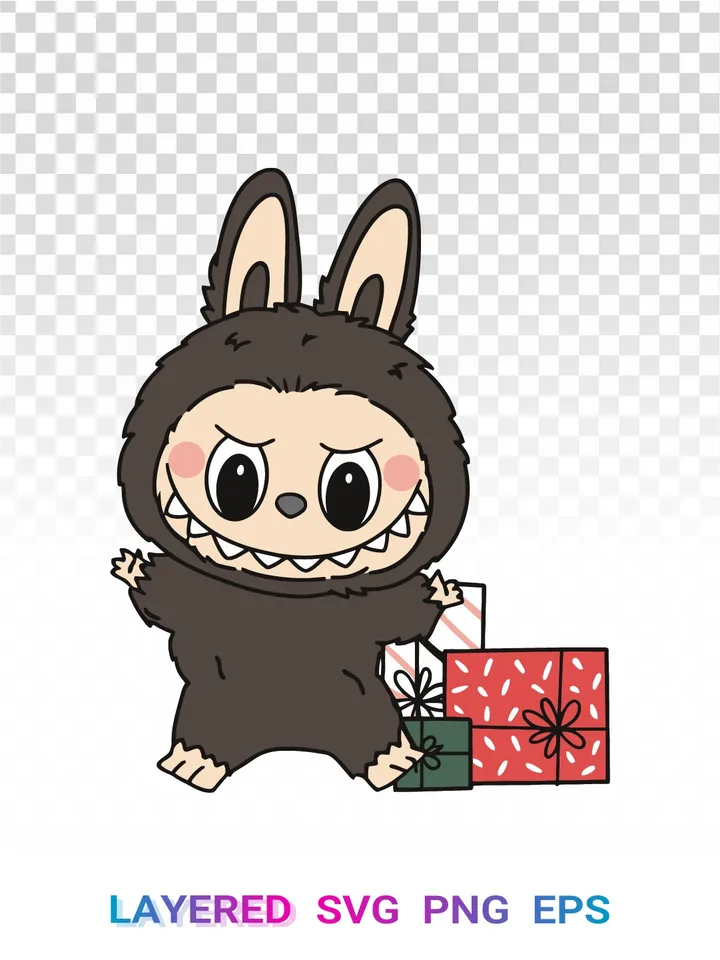Christmas Labubu SVG PNG, Gift Labubu Holiday Clipart Cricut