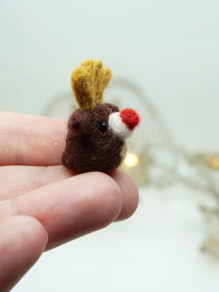 Tiny needle felted Rudolph the reindeer, red nosed deer, Christmas gift, made to order