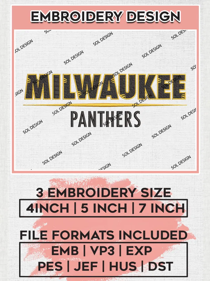 NCAA Milwaukee Panthers Football Team Word Logo Embroidery Design Files, NCAA Milwaukee Panthers Jaguars Machine Embroidery, NCAA Teams, Game Day, 3 sizes, NCAA Machine embroidery designs, Digital Download