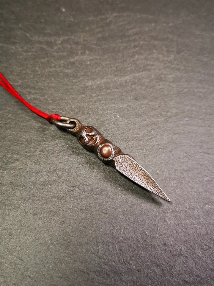 Gandhanra Handmade Skull Phurba Amulet,Kila - Dorje Phurba,Tibetan Budhist Ritual Implement Pendant,Made of Cold Iron,2.56"