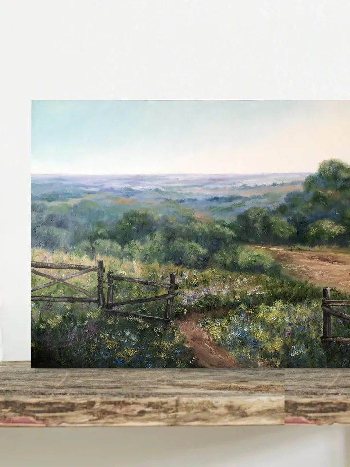 Original Landscape Meadow Oil Painting Field Wall Art Summer Landscape