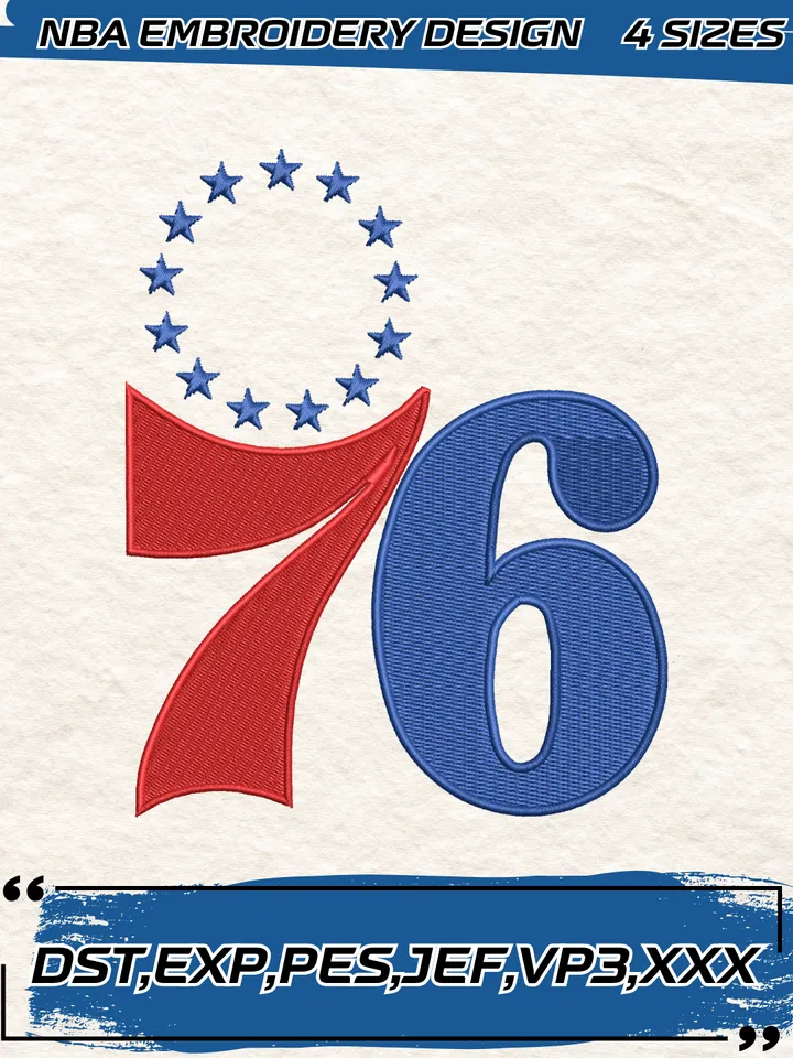 Philadelphia 76ers Embroidery Designs,NBA Logo Embroidery Files, Machine Embroidery Design File, 4 Sizes,Digital Download