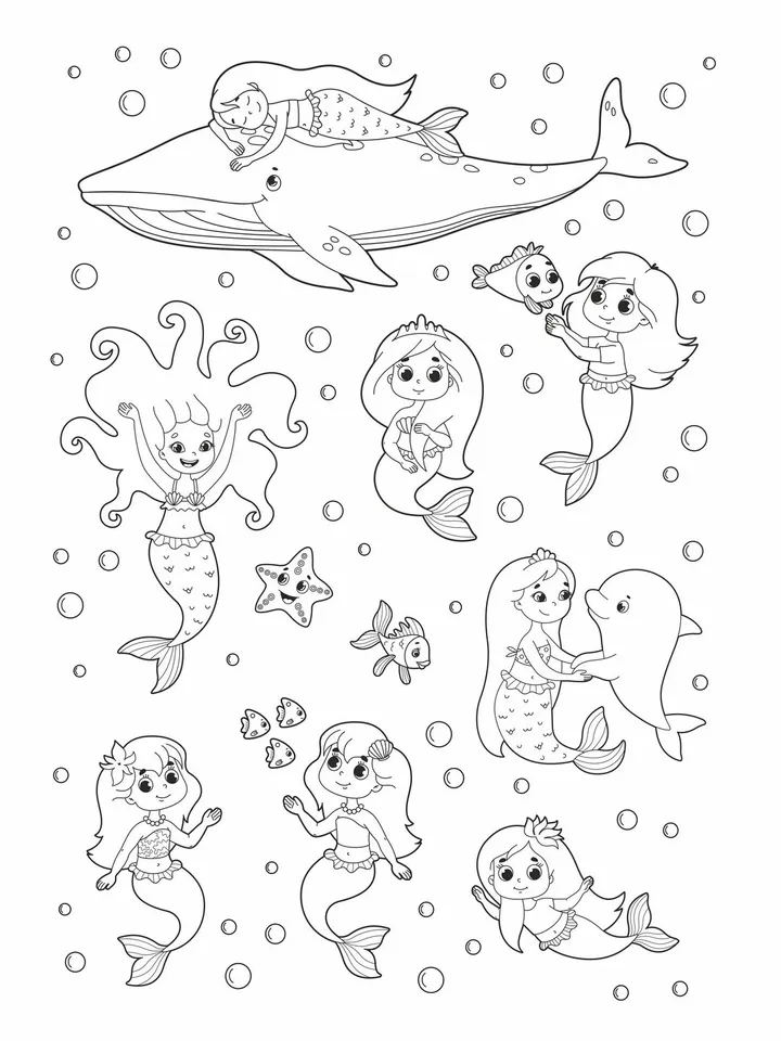 Vector set with cute mermaids
