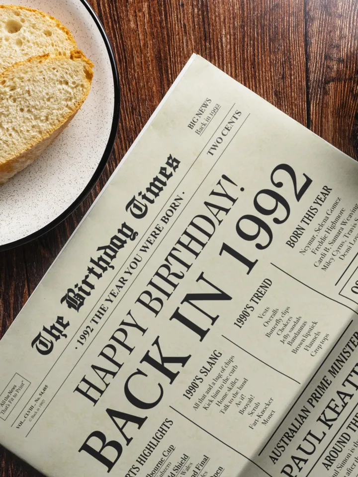 33rd birthday newspaper poster back in 1992 printable sign 1992 birthday fun facts 33 years ago digital download file australia birthday