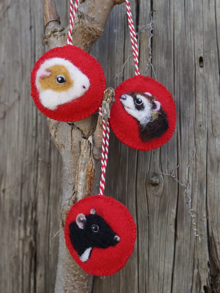 Ferret Christmas ornament, pet portrait, needle felted ferret, made to order